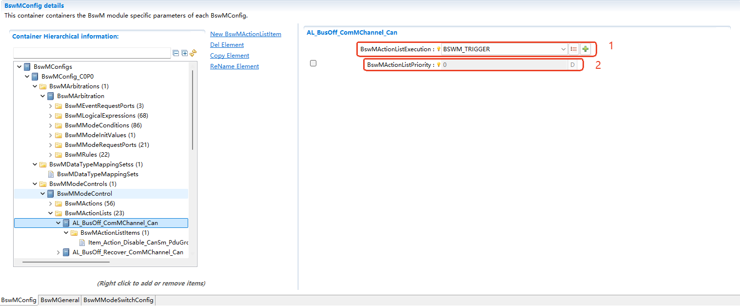 Action List configuration