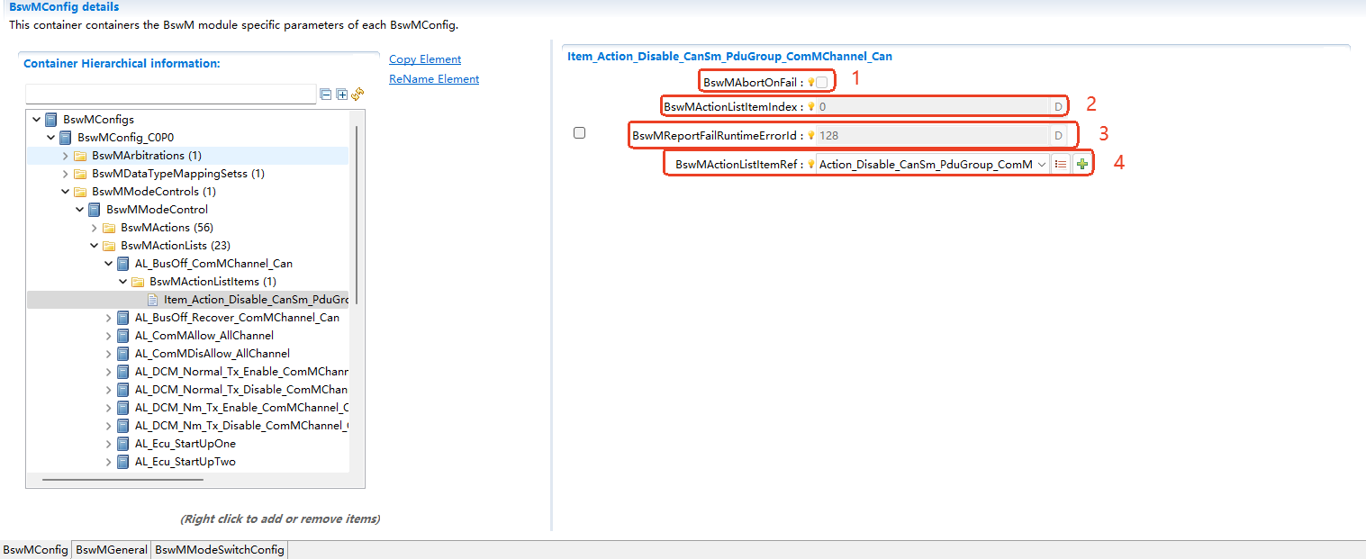 Action List Item configuration