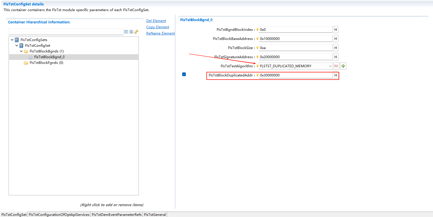 FlsTst模块BlockDuplicatedAddr配置图 (BlockDuplicatedAddr Configuration Diagram of FlsTst Module)